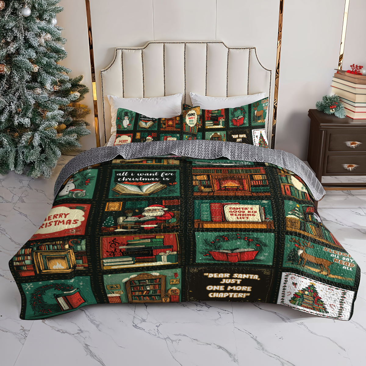 Shineful All Season Quilt 3-Piece Set Santa Reading Nook