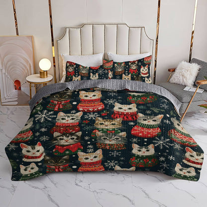 Shineful All Season Quilt 3-Piece Set Meowy Catmas
