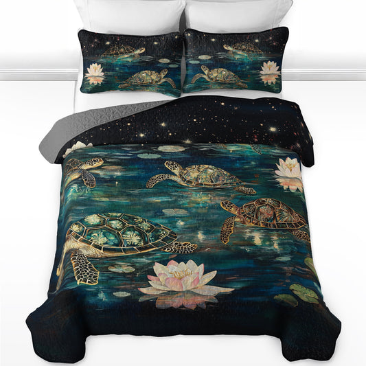 Shineful All Season Quilt 3-Piece Set Starry Turtle Lagoon