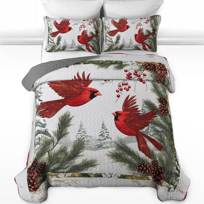 Shineful All Season Quilt 3-Piece Set - Cardinal Winter's Embrace