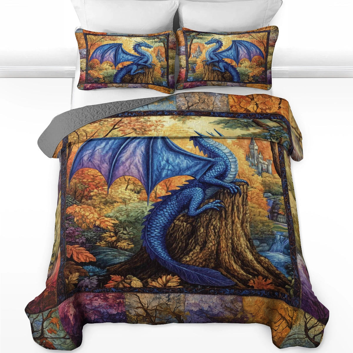 Shineful All Season Quilt 3-Piece Set - Mystic Forest Dragon
