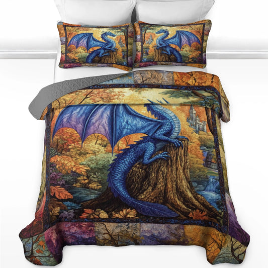 Shineful All Season Quilt 3-Piece Set - Mystic Forest Dragon