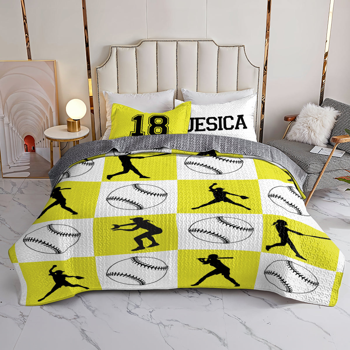 Shineful All Season Quilt 3-Piece Set Personalized Softball