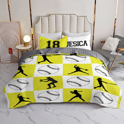 Shineful All Season Quilt 3-Piece Set Personalized Softball