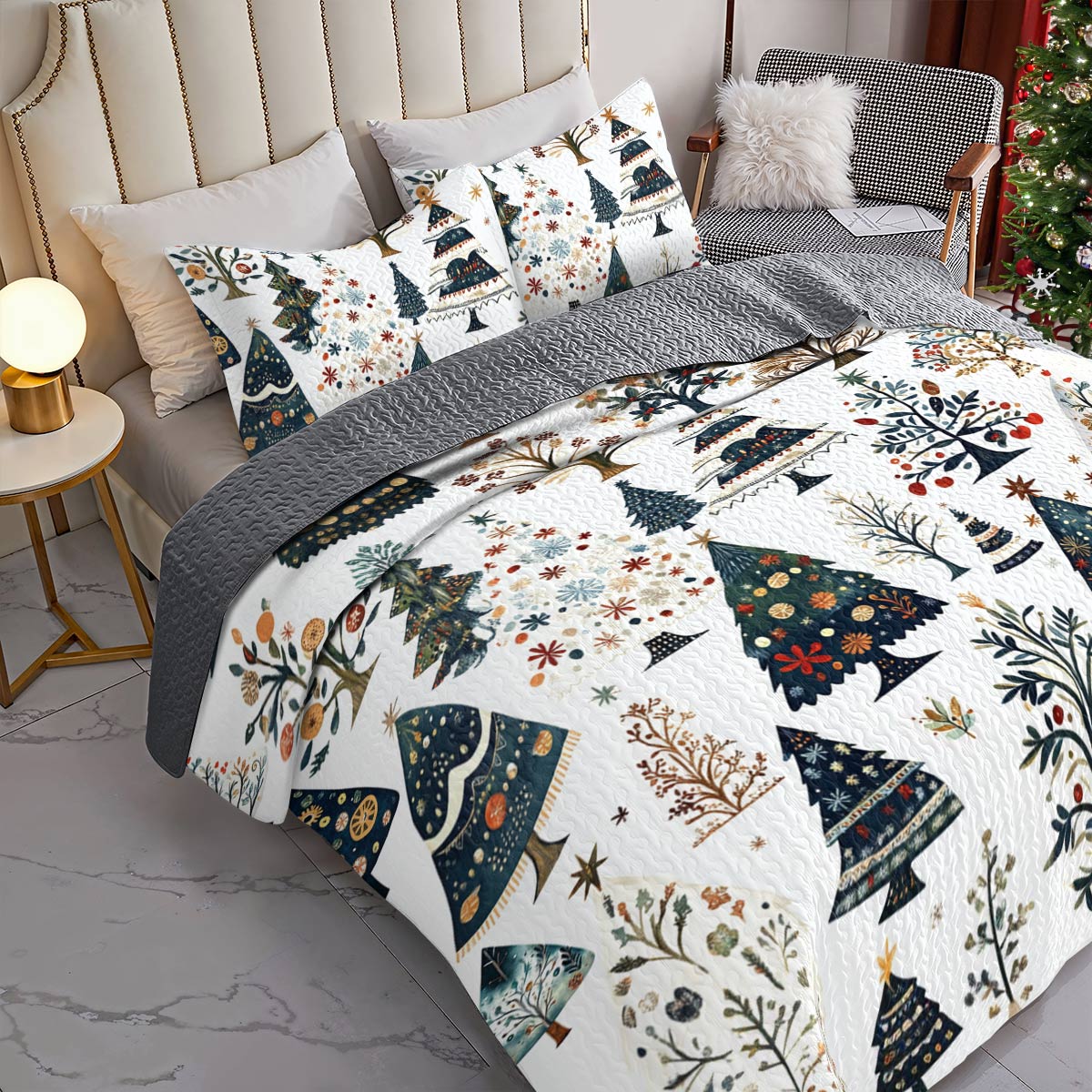 Shineful All Season Quilt 3-Piece Set Gentle Christmas Tree
