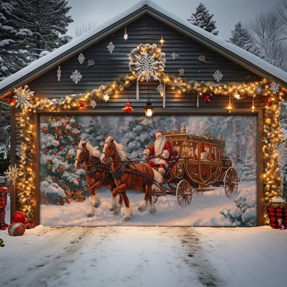 Shineful Garage Door Banner Decoration Santa’s Royal Christmas Carriage