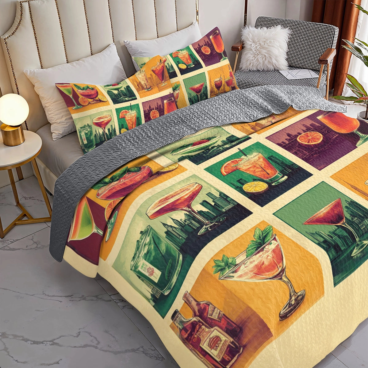 Shineful All Season Quilt 3-Piece Set Wine Cocktail City Nights