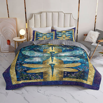 Shineful All Season Quilt 3-Piece Set Beautiful Dragonfly