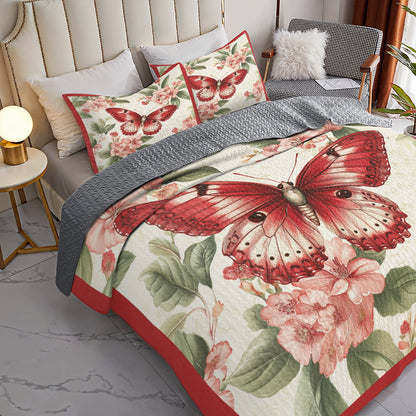 Shineful All Season Quilt 3-Piece Set Crimson Butterfly Dreams