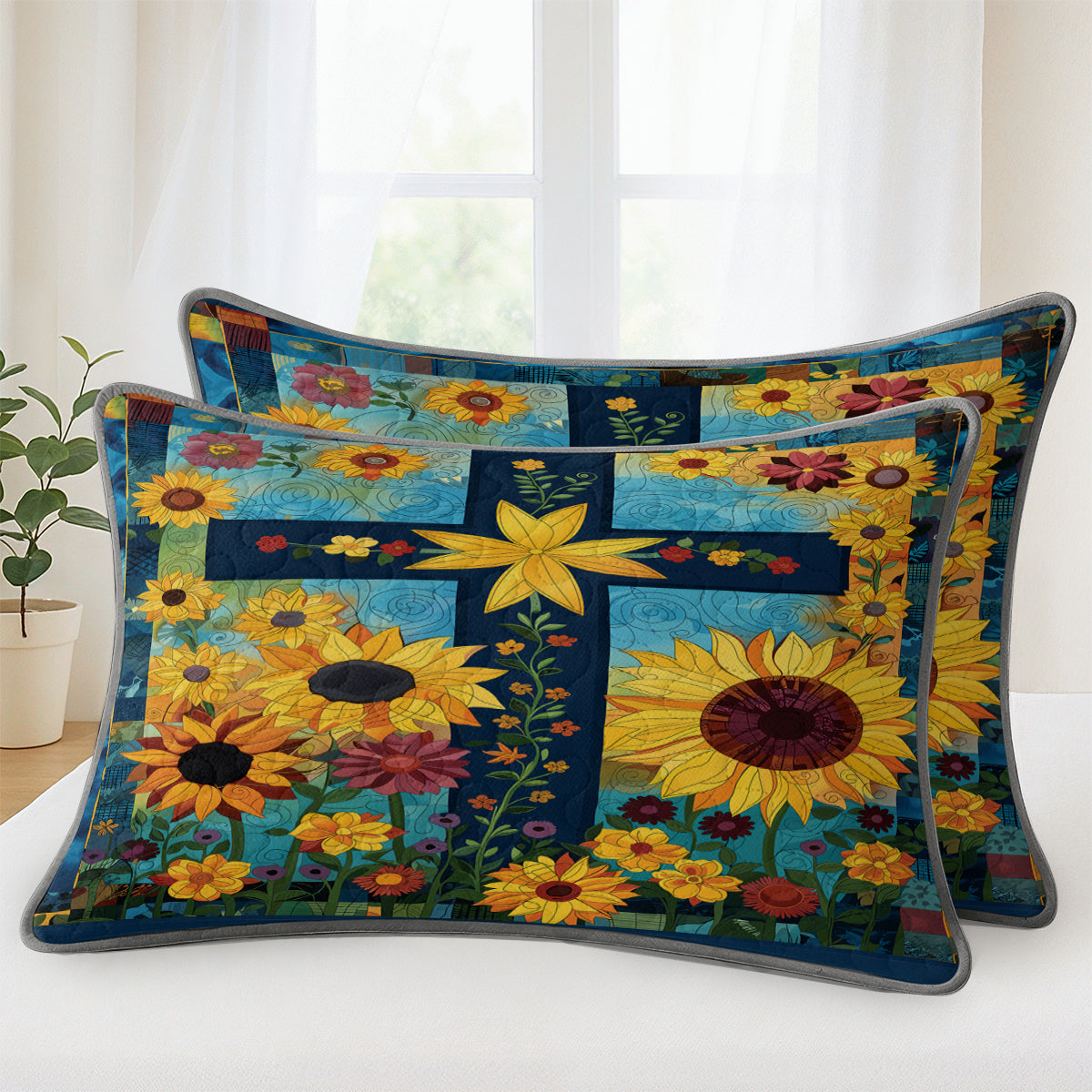 Shineful  Quilt 3-Piece Set Sunflower Cross