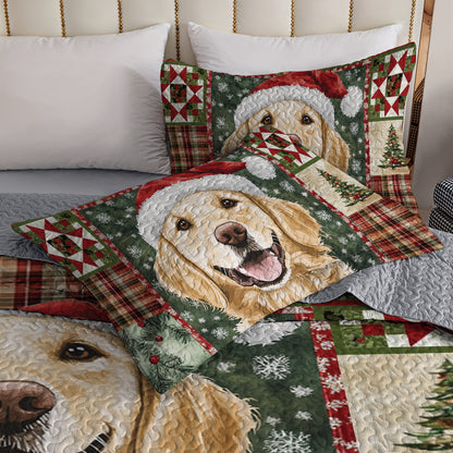 Shineful All Season Quilt 3-Piece Set Golden Retriever Christmas