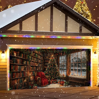 Shineful Garage Door Banner Decoration - Cozy Christmas Library