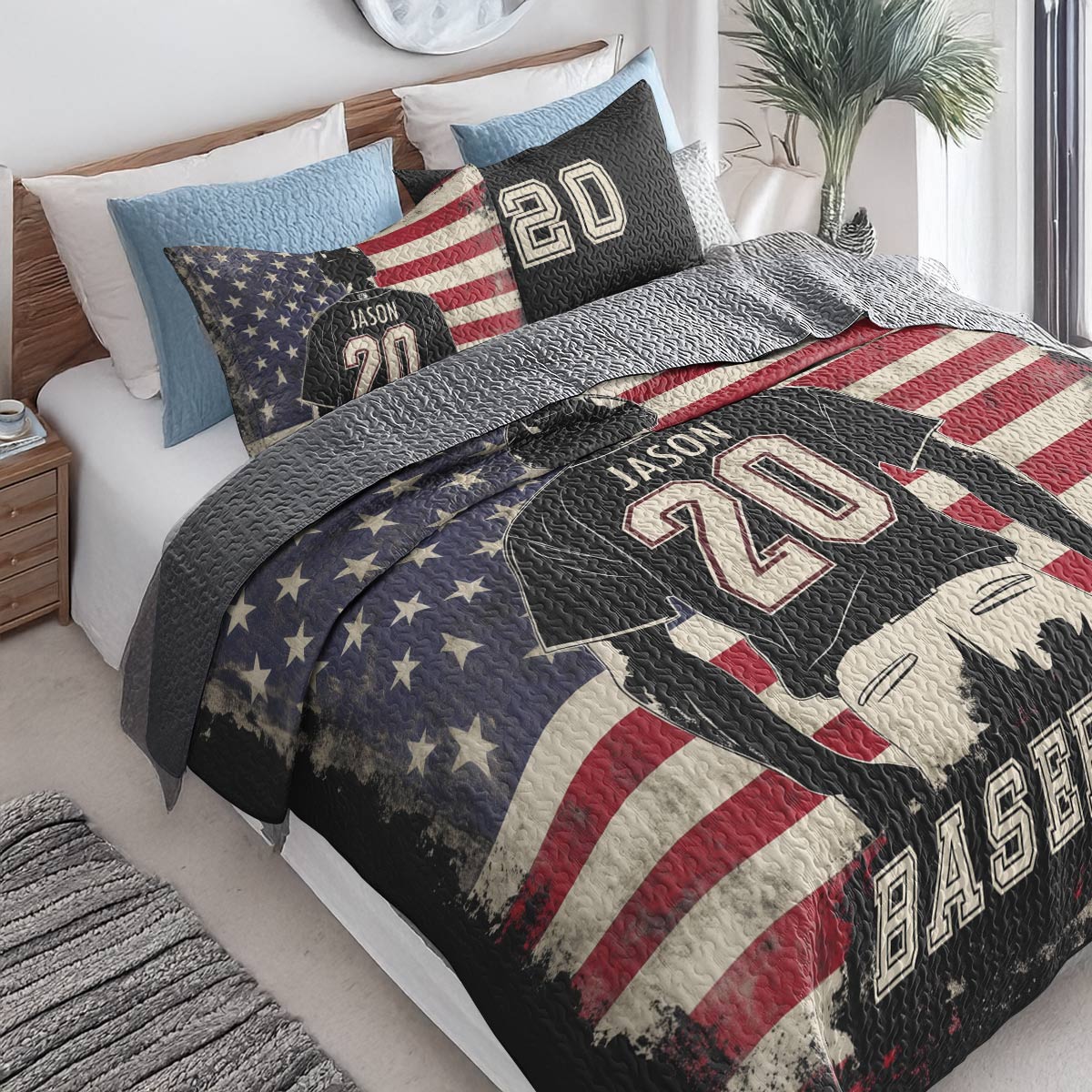 Shineful All Season Quilt 3-Piece Set - Personalized Baseball American Spirit
