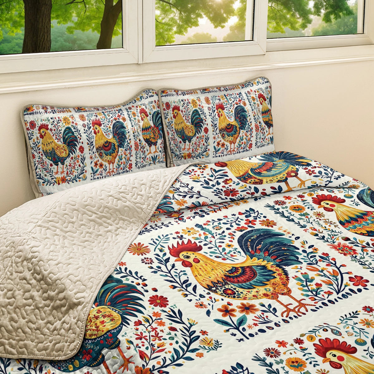 Shineful All Season Quilt 3-Piece Set - Rooster Garden