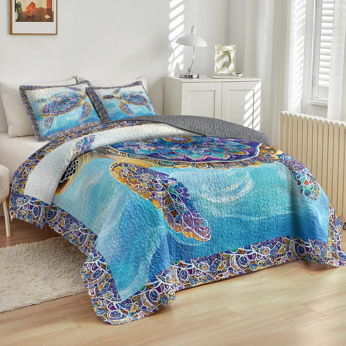 Shineful All Season Quilt 3 - Piece Set Mandala Turtle