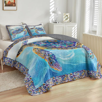 Shineful All Season Quilt 3 - Piece Set Mandala Turtle