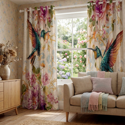 Shineful Quilted Curtain Hummingbird's Garden