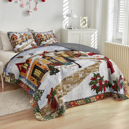 Shineful All Season Quilt 3-Piece Set Festive Snowman Village