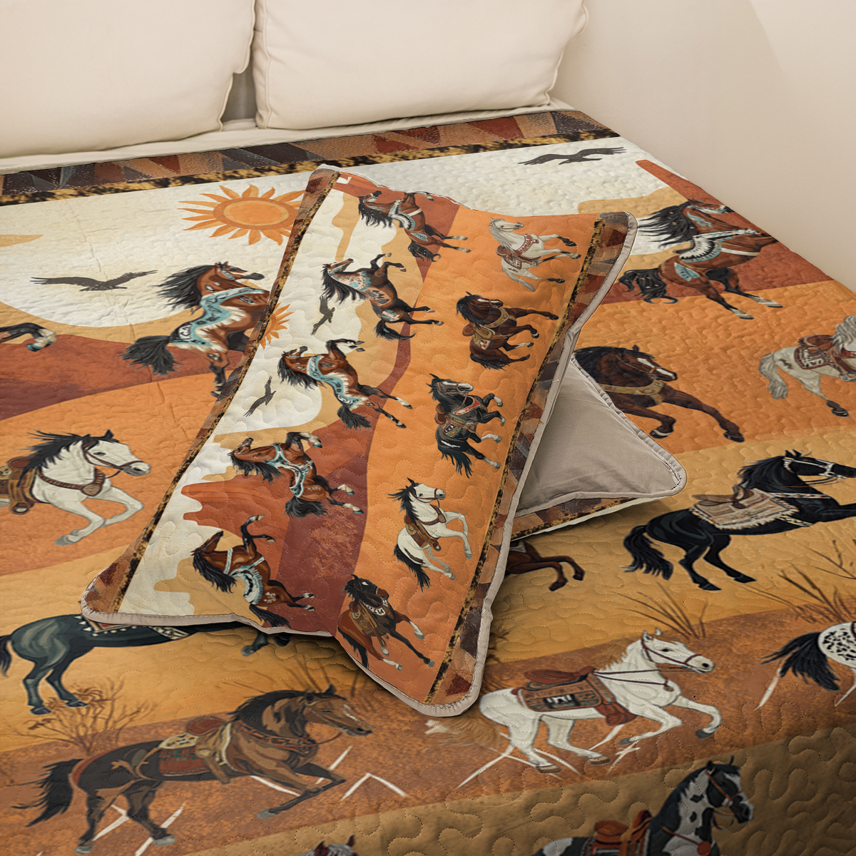 Shineful All Season Quilt 3-Piece Set Native America Leaping Stallion