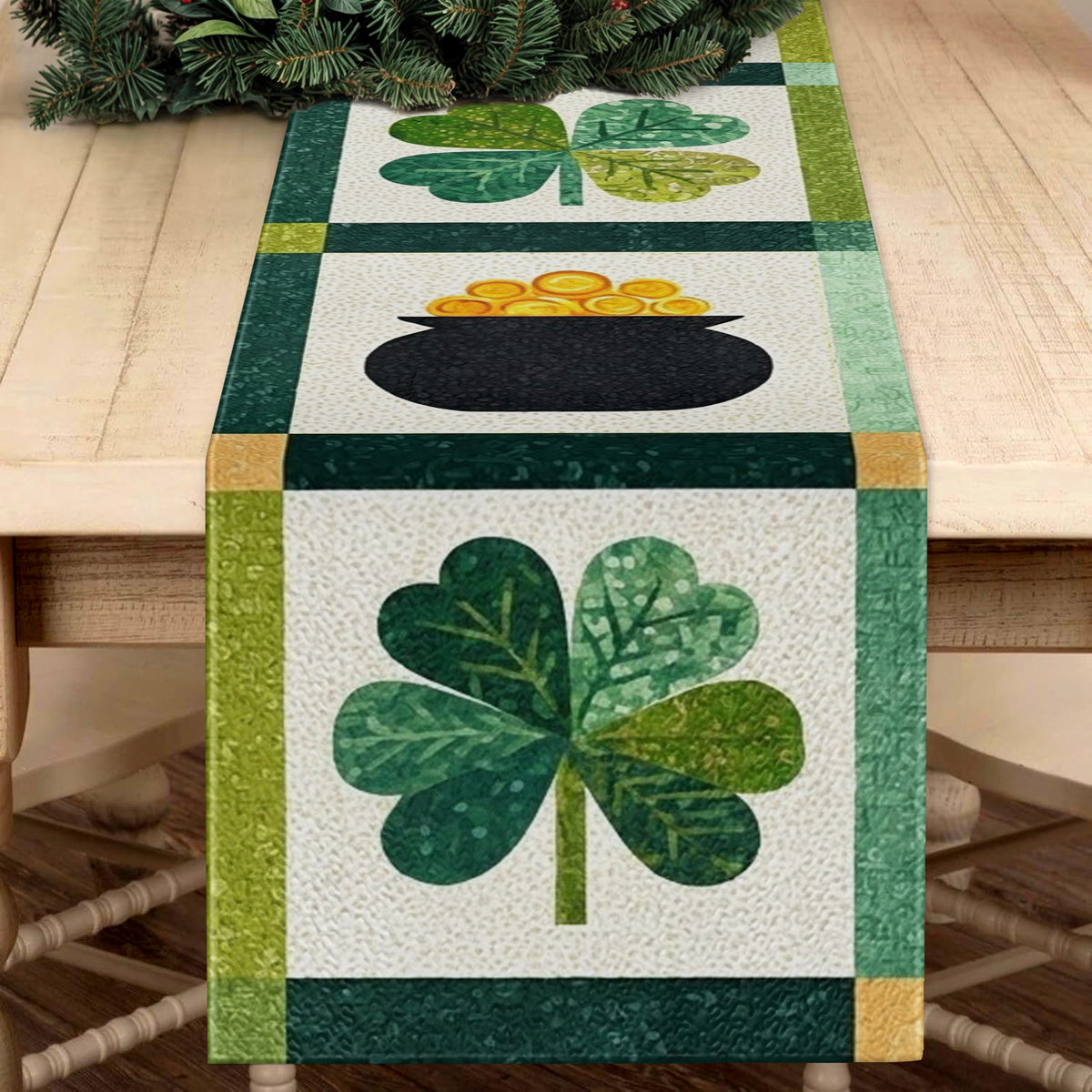 Shineful 2D Flat Print Quilted Table Runner Lucky Hearth