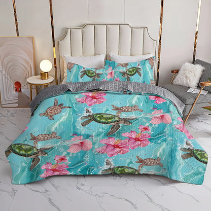 Shineful All Season Quilt 3-Piece Set - Sea Turtle Hibiscus