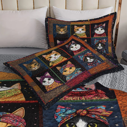 Shineful All Season Quilt 3-Piece Set - Retro Cat Charm