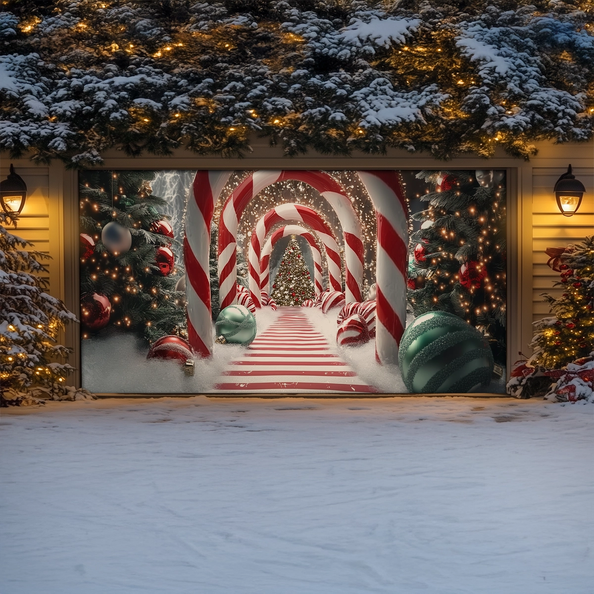 Shineful Garage Door Banner Decoration Candy Cane Wonderland