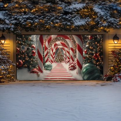 Shineful Garage Door Banner Decoration Candy Cane Wonderland
