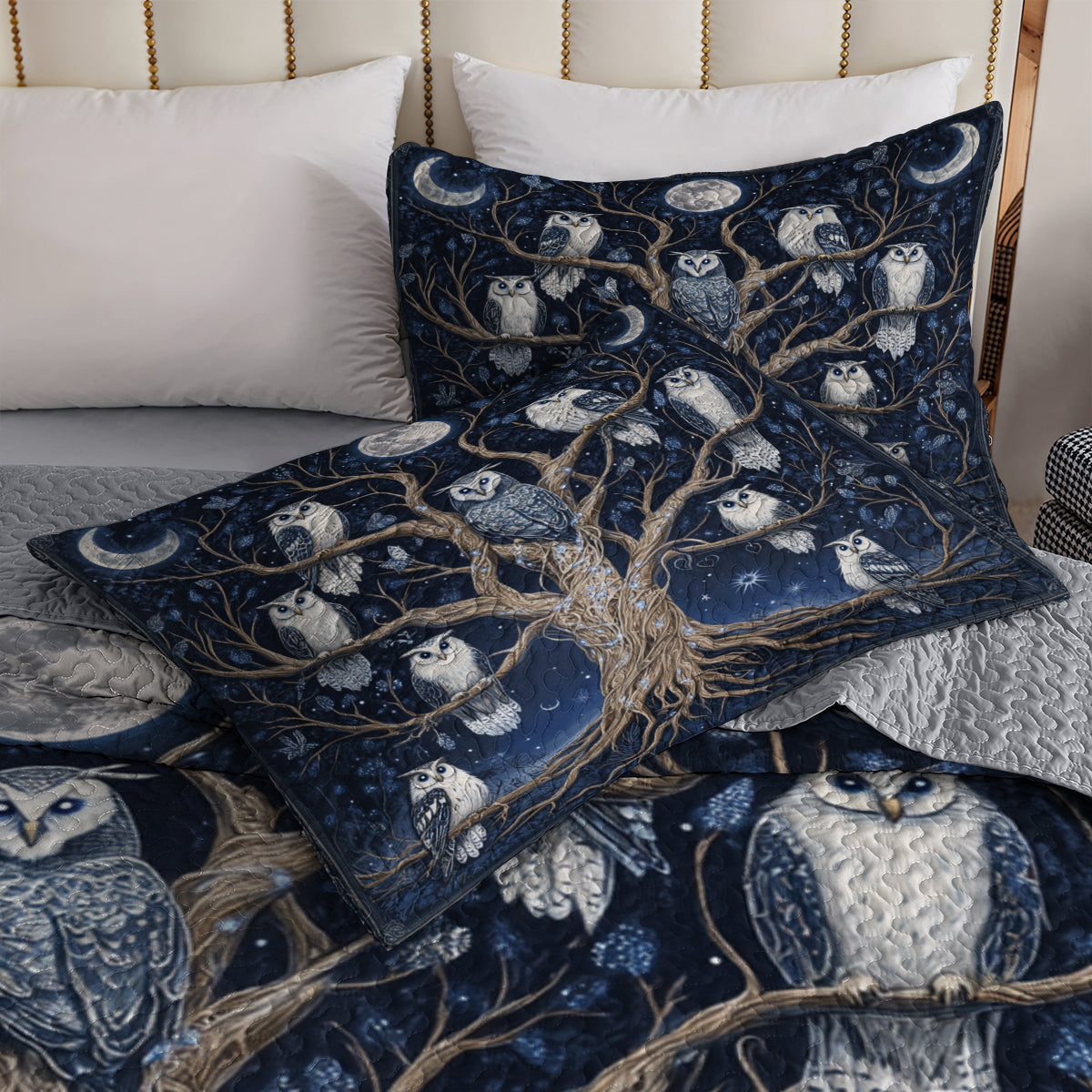 Shineful All Season Quilt 3-Piece Set Midnight Owl Tree Of Life