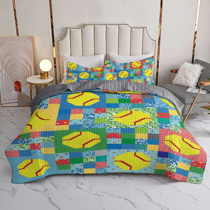 Shineful All Season Quilt 3-Piece Set Bright Softbal Patchwork