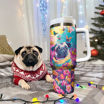 Shineful Personalized Tumbler Puggy Floral Paradise