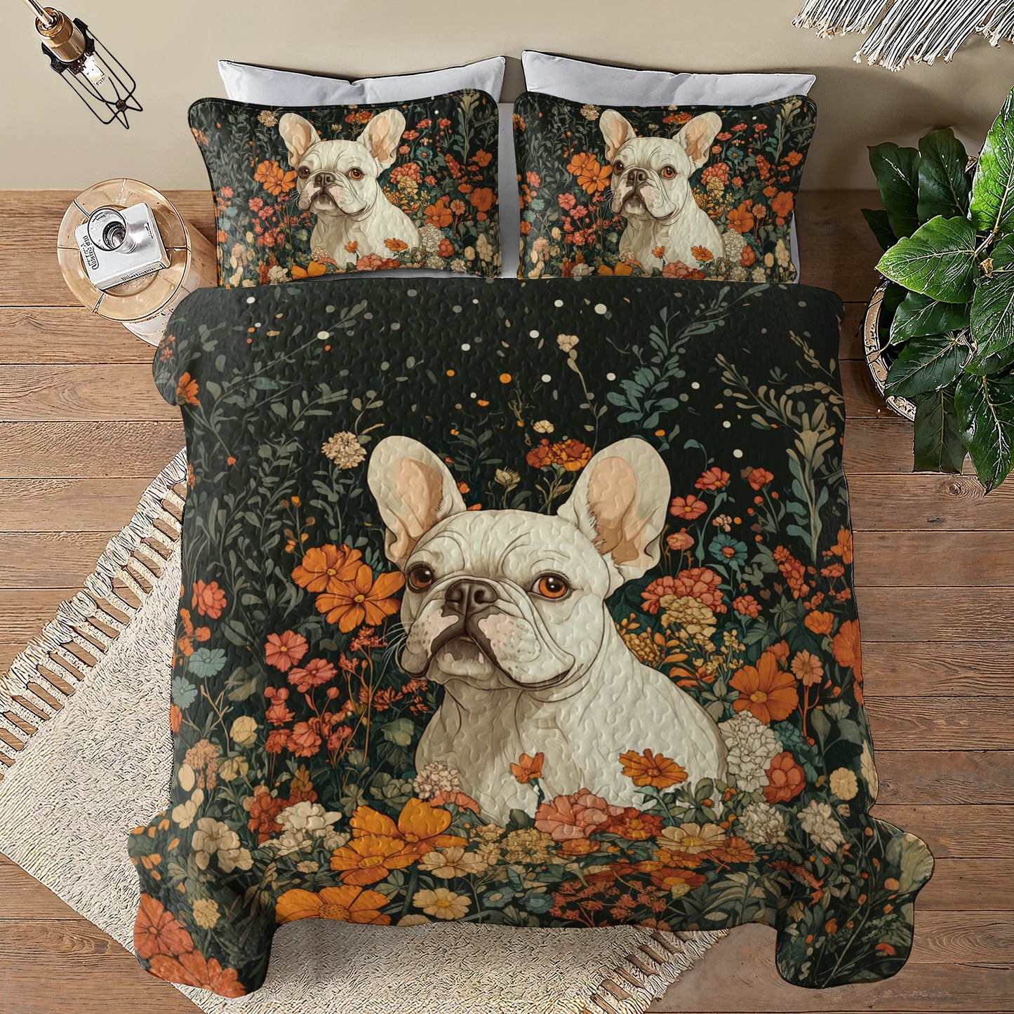 Shineful All Season Quilt 3-Piece Set Floral Frenchie Elegance