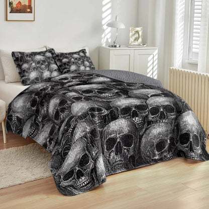Shineful All Season Quilt 3-Piece Set - Dark Skull Abyss