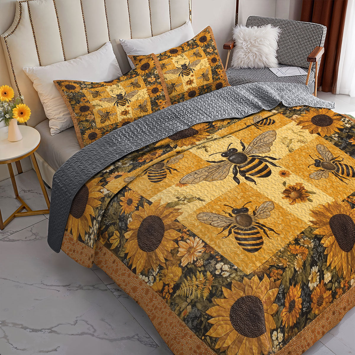 Shineful All Season Quilt 3-Piece Set Bee Sunflowers