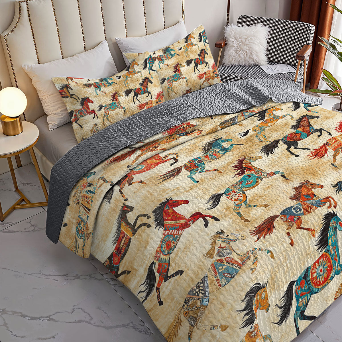 Shineful All Season Quilt 3-Piece Set Native Spirit Horse