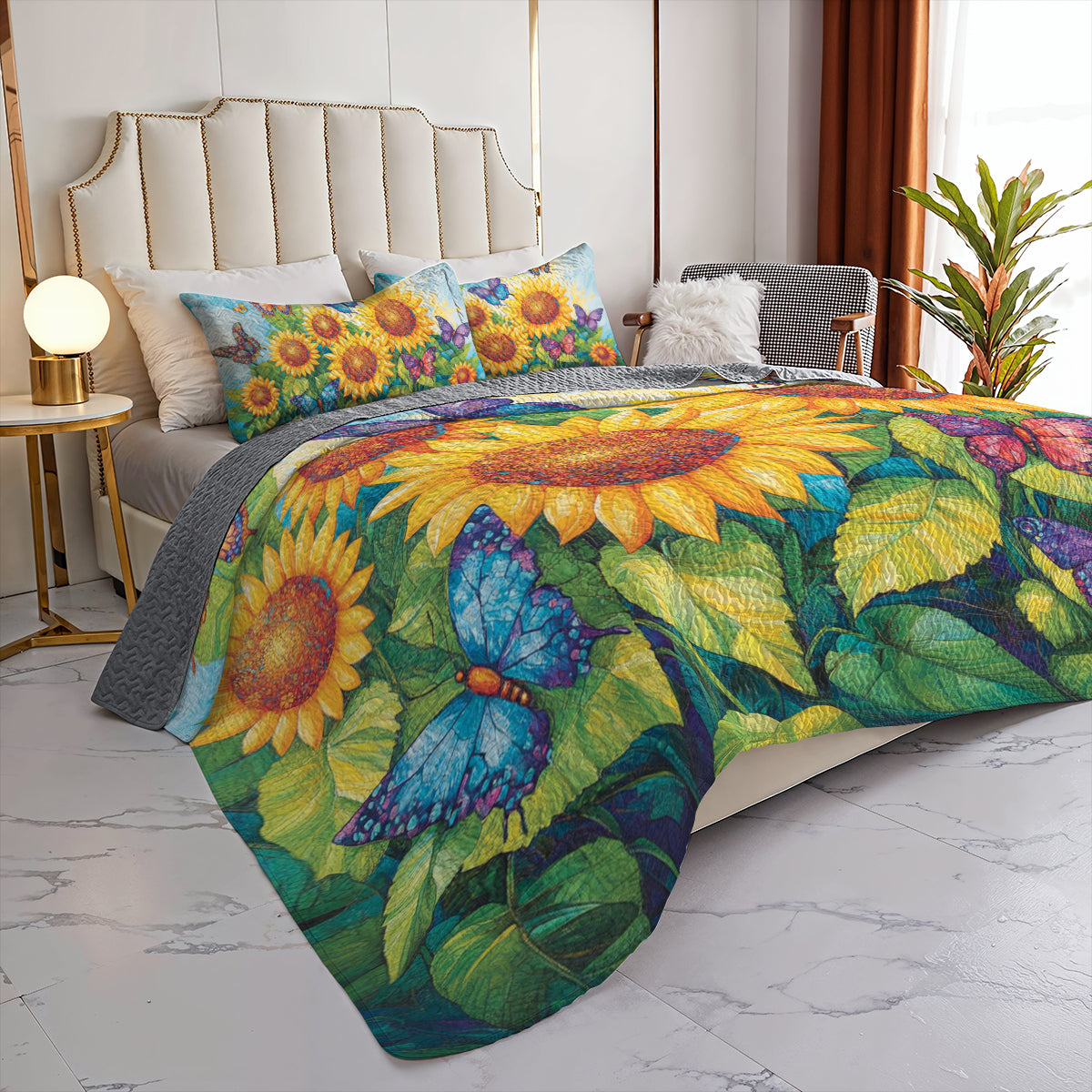 Shineful All Season Quilt 3-Piece Set Sunflower & Butterfly Garden