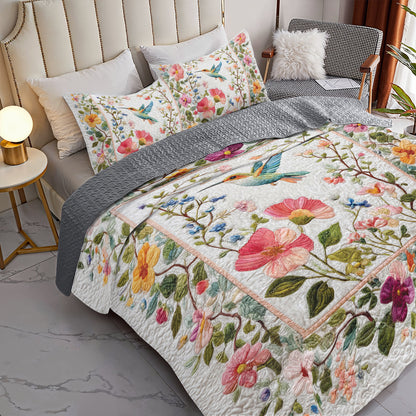 Shineful All Season Quilt 3-Piece Set Cottage Bloom Hummingbird