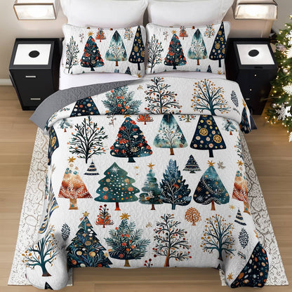 Shineful All Season Quilt 3-Piece Set Folk Christmas Tree