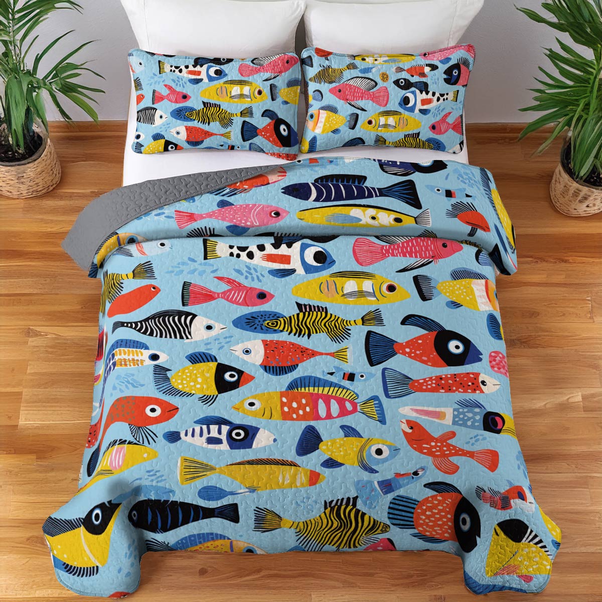 Shineful All Season Quilt 3-Piece Set Vibrant Fish