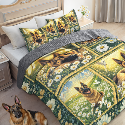 Shineful All Season Quilt 3-Piece Set Dreaming In Daisies German Shepherd