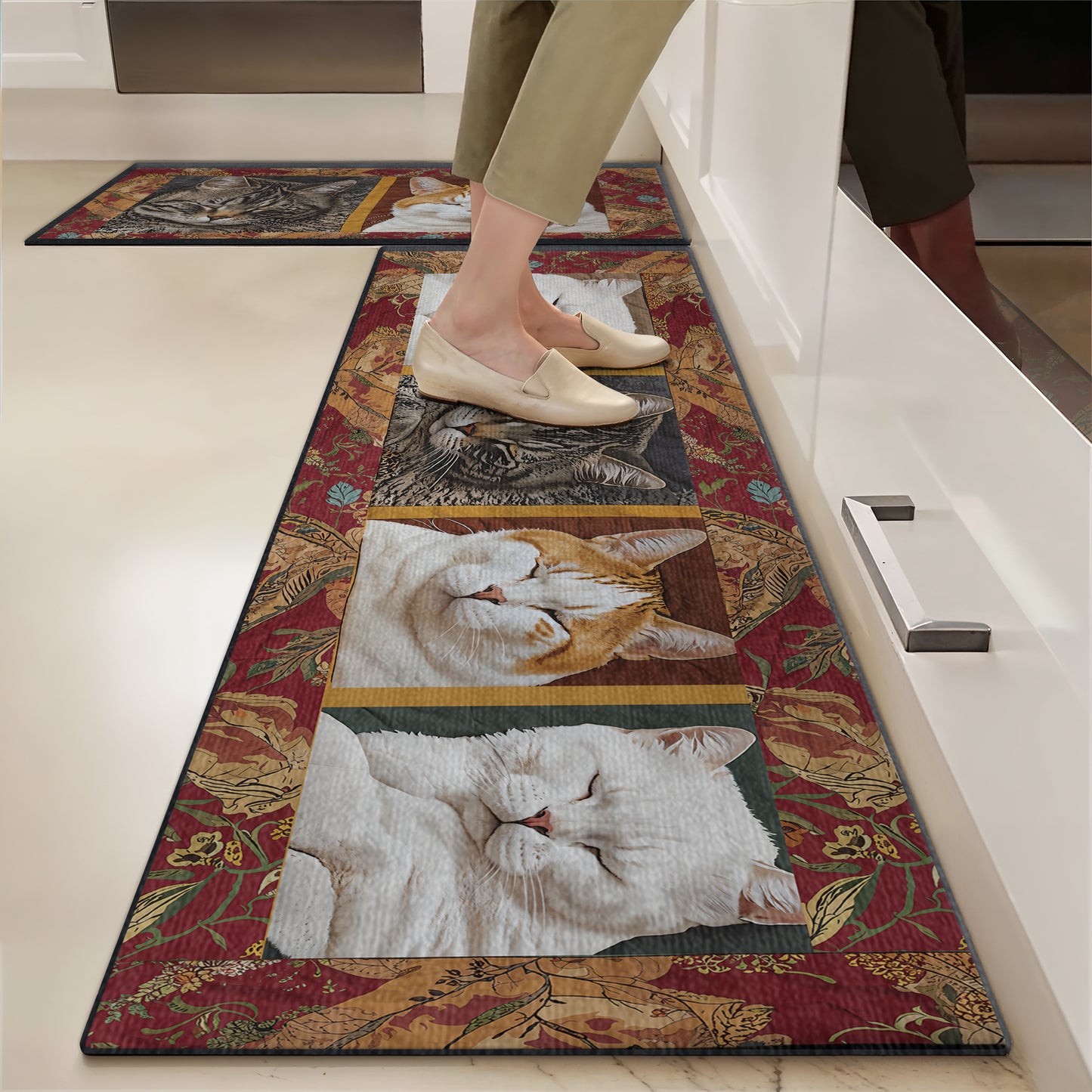 Shineful Ultra-Thin Non Skid Floor Mat, Kitchen Rugs Sleepy Cats