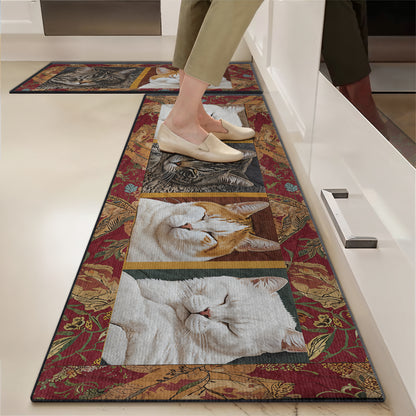 Shineful Ultra-Thin Non Skid Floor Mat, Kitchen Rugs Sleepy Cats