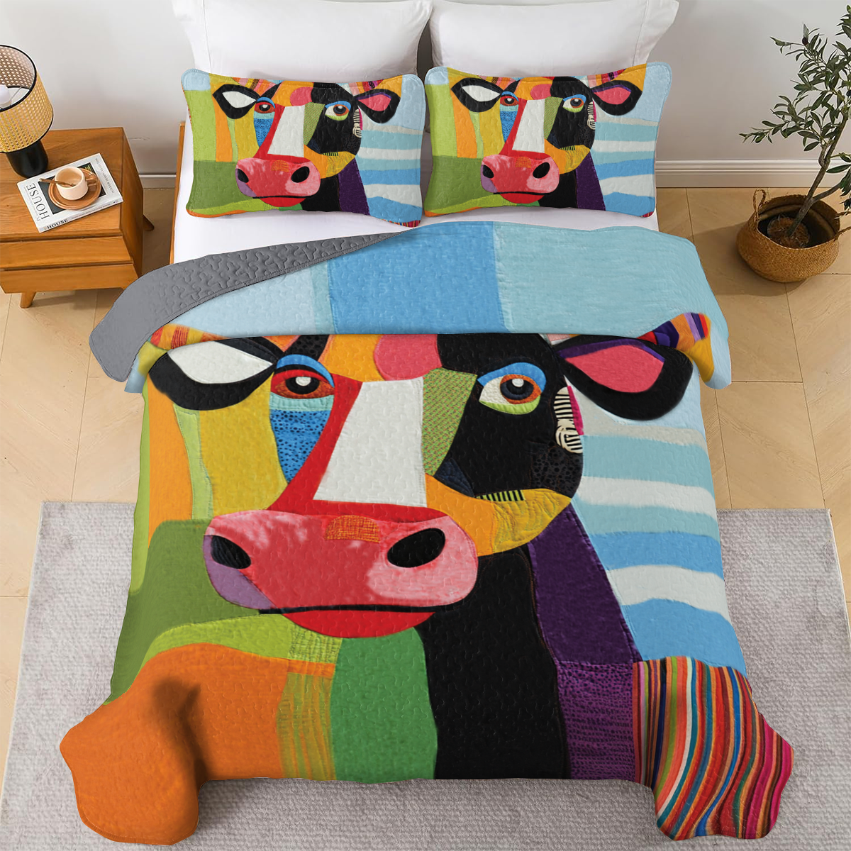 Shineful All Season Quilt 3-Piece Set - Colorful Cow