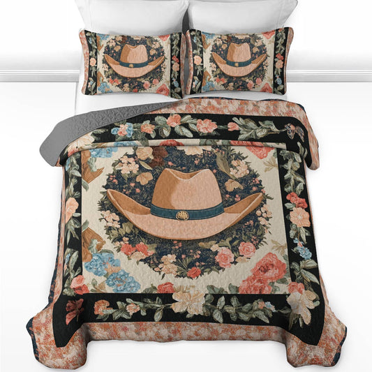 Shineful All Season Quilt 3-Piece Set - Floral Cowboy Elegant