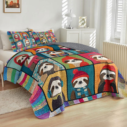 Shineful All Season Quilt 3-Piece Set Colorful Sloth Patchwork