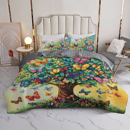 Shineful All Season Quilt 3-Piece Set Butterfly Dream Tree