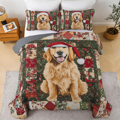 Shineful All Season Quilt 3-Piece Set Golden Retriever Christmas