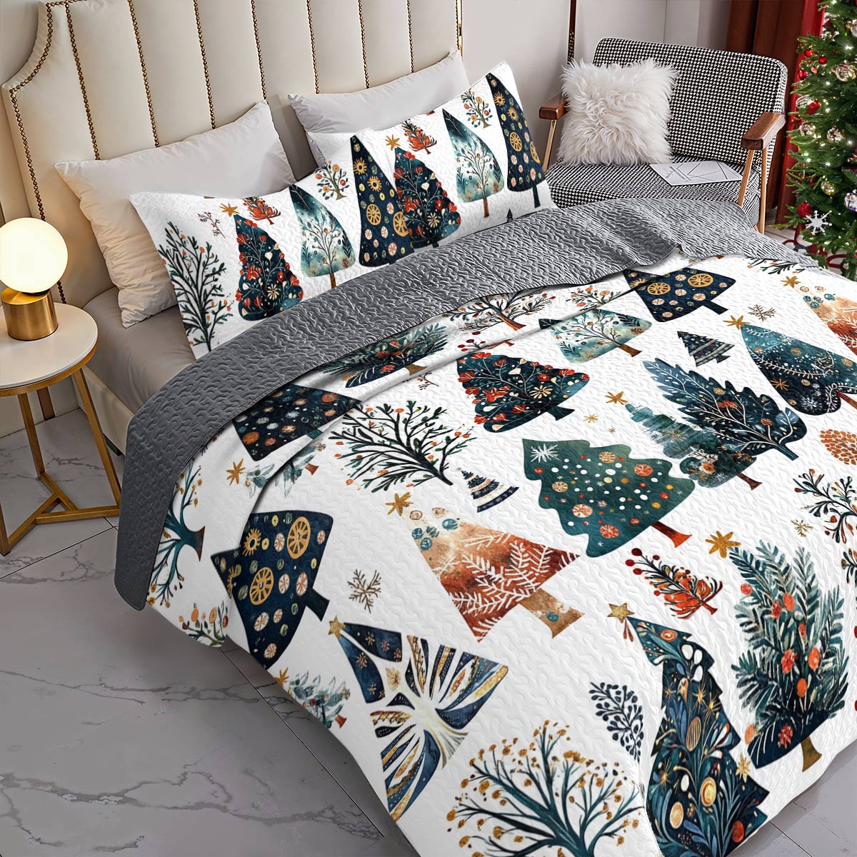 Shineful All Season Quilt 3-Piece Set Folk Christmas Tree
