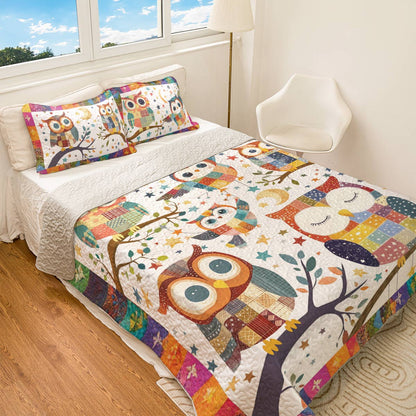 Shineful All Season Quilt 3-Piece Set Owl Patchwork