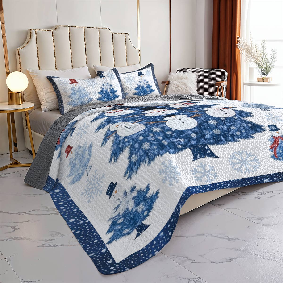 Shineful All Season Quilt 3-Piece Set Happy Snowman Christmas